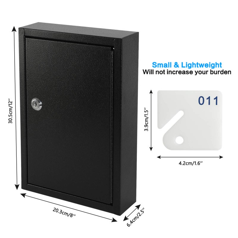 KYODOLED Key Storage Lock Box Wall Mount, Locking 40 Key Cabinet Holder Box with Key Lock, Hooks & Labels for Home, Office, Commercial Management, 2.5" D x 8.1" W x 12.1" H, Black - Image 2